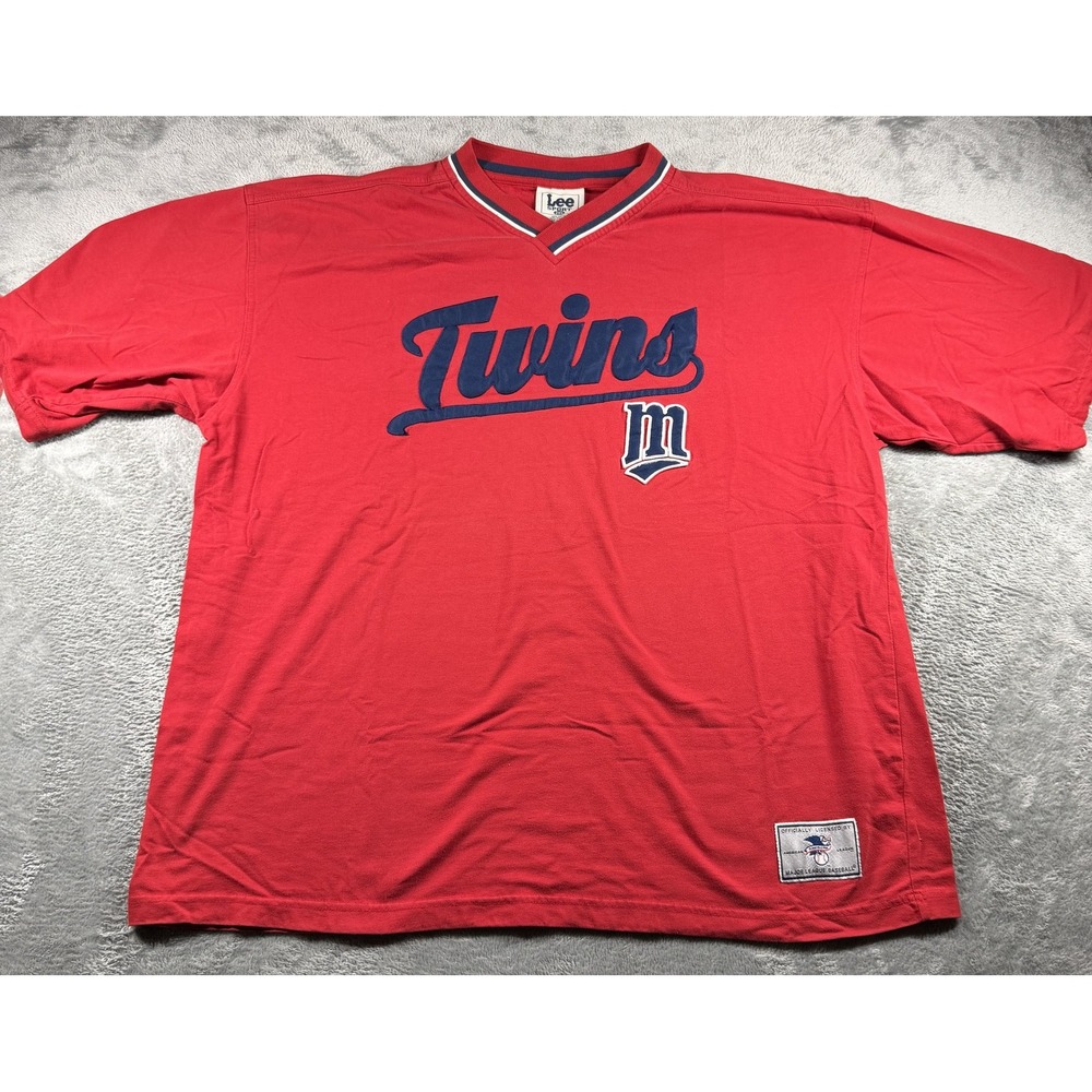 Vintage Lee Sport Minnesota Twins Shirt Mens 2XL Red V Neck MLB Applique